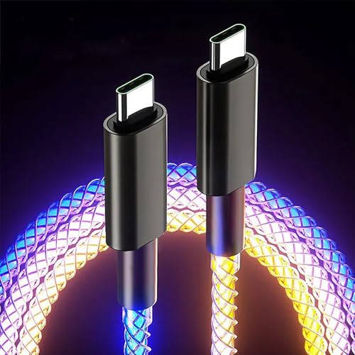 Wuucor USB C to USB C LED Light Up RGB USB C Charging Cable,Fast Charging Cord for iPhone 15 Pro Max...