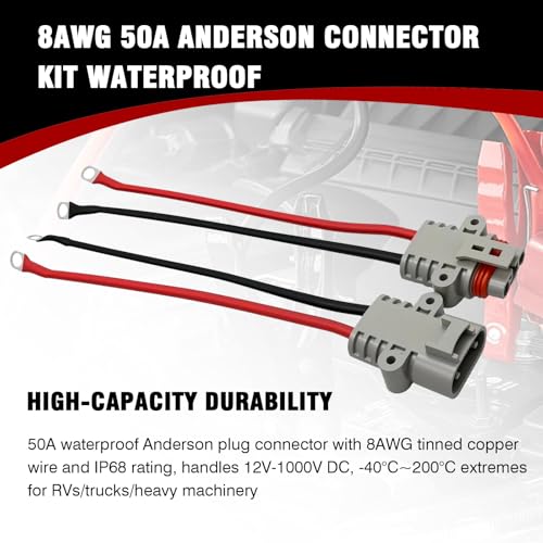 8AWG 50A Anderson Connector Kit Waterproof, Quick-Connect Battery Jumper Plug for Trucks, RVs, Off-Grid Power & Outdoor Equipment, OEM-Grade Durable Construction - Thumbnail 5