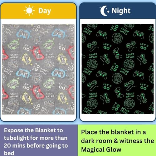 Image of Happy Hues Gaming Glow in The Dark Blanket-200 x 150 cm- Super Soft Fluffy Flannel Fleece All Season Blanket for Babies-Toddlers-Kids & Teens Boys & Girls- Best Gifting Ideas for 0-15 Years