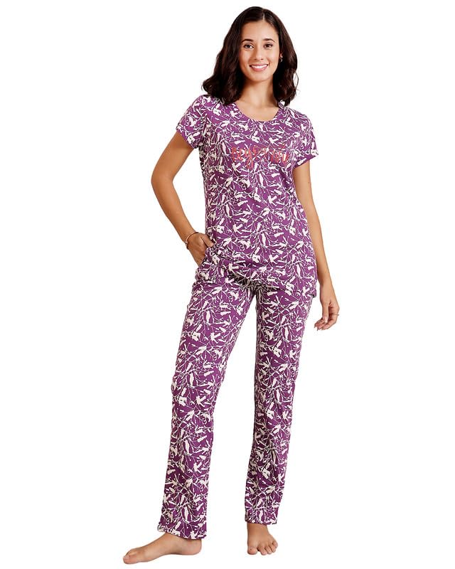 Women's Cotton Printed T-Shirt and Payjama Set | Soft & Breathable Nightwear | Short Sleeves | Loungewear Co-Ord Set BSLS12030-image-29