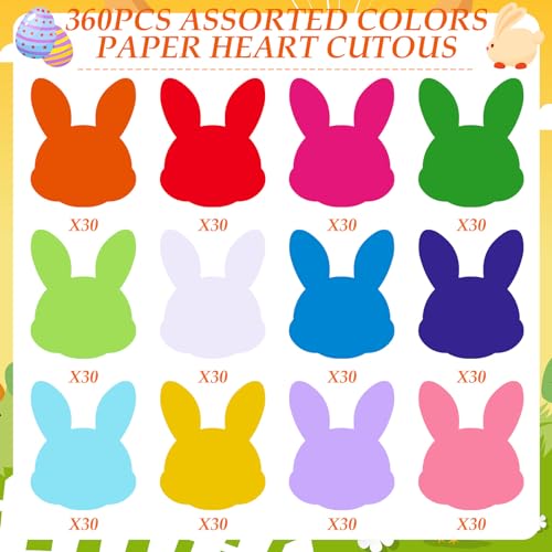 Image of Kisston 360 Pcs Easter Bunny Cutouts Paper 3.9 Inch Assorted Color Die Cuts for DIY Craft Projects School Classroom Bulletin Board Decor