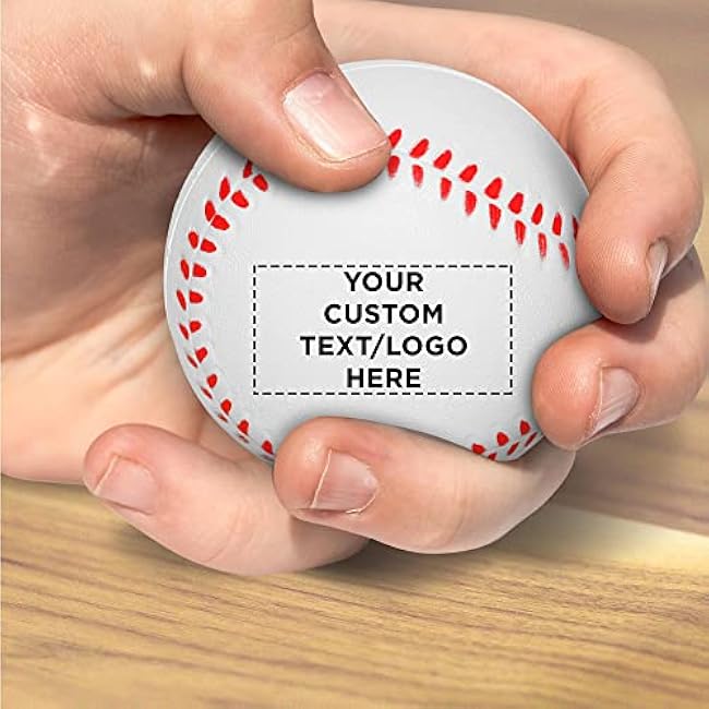 DISCOUNT PROMOS Custom Baseball Shaped Squeeze Balls Set of 10, Personalized Bulk Pack - Perfect for Promotional Giveaways - White