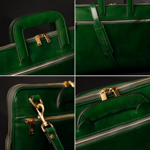 Image of Time Resistance Slim Leather Briefcase - Italian Handmade Leather Computer Bag - Briefcase for Men and Women - Laptop Bag