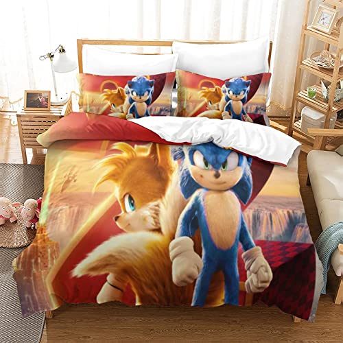 LATIZI Sonic Set Copripiumino 3 Pezzi 100% Cotone Traspirante Set Biancheria Da Letto Matrimoniale Set Copripiumino Comforter Set King（220x240cm）