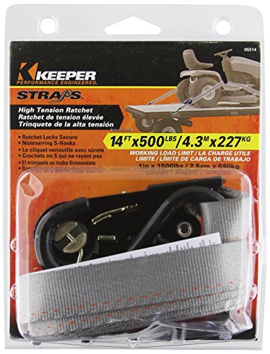 Keeper – 1” X 14' High Tension Ratchet Tie-Down With S Hooks - 500 Lbs. Working Load Limit #TOP1