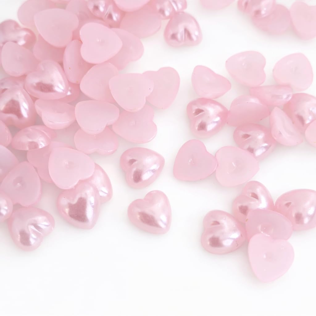 MajorCrafts® 240pcs 8mm Flat Back Heart Shaped Resin Pearls Arts and Crafts Gems (Pale Pink)