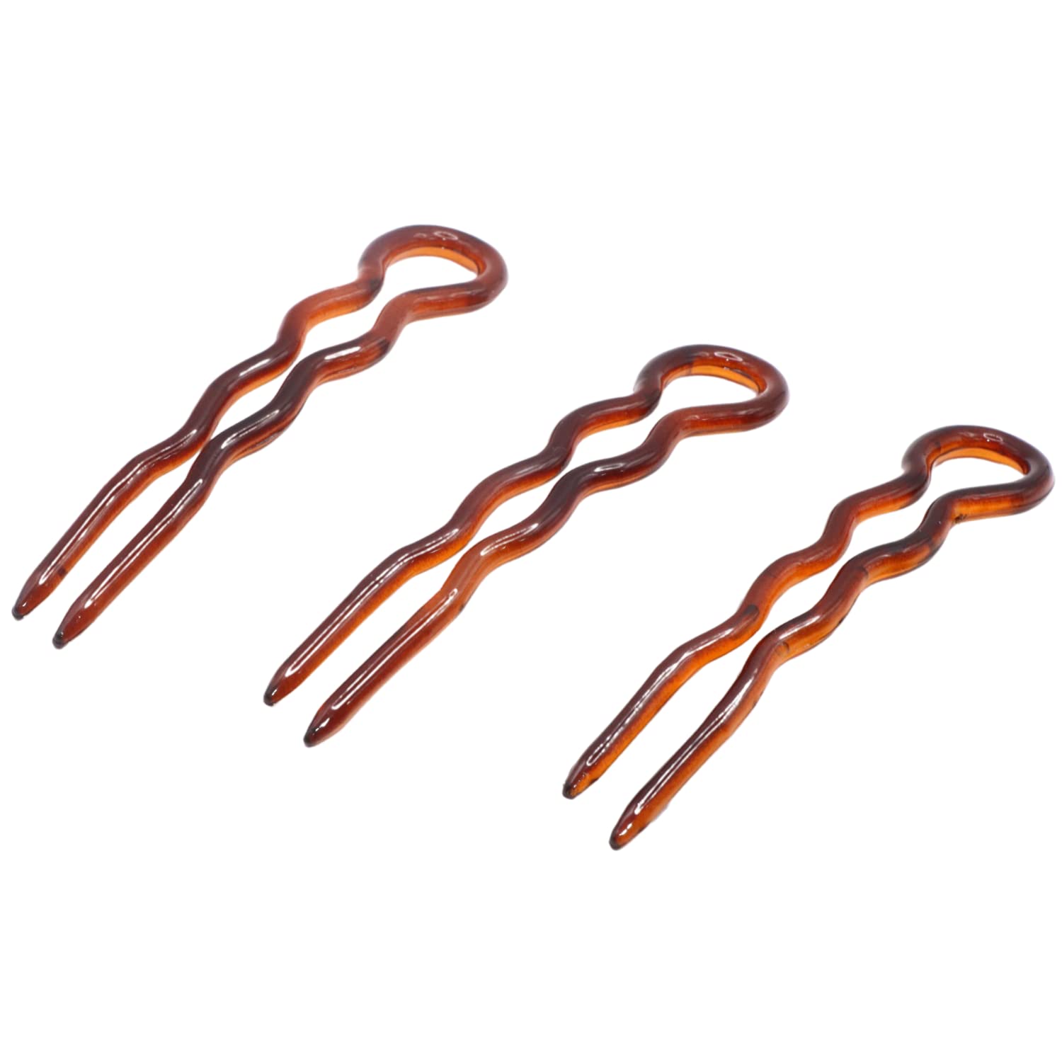 Parcelona French Slick Medium 3 Inch Tortoise Shell Wavy Crink U Shaped Chignon Bun Hair Pin (3 Pins) (Shell-Brown)