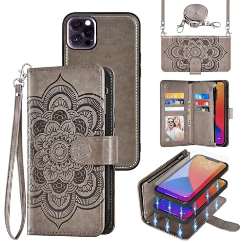 Coque iPhone 12 Pro Max 6.7 pouces porte-cartes zippé et verre trempé