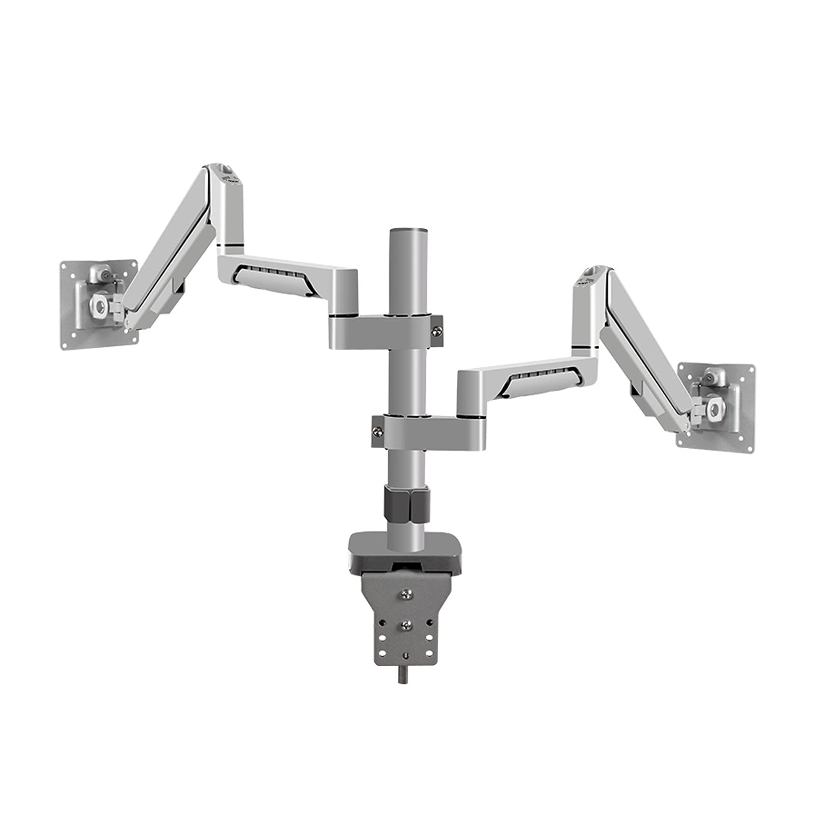 Aioneer Monitor Desk Mount Dual Monitor Mount Arm 14-32 Inch,Adjustable Gas Spring Monitor Mount Stand Dual Monitor Mount For 4.4-19.8 Lbs Each Arm, C-Clamp And Grommet Base Comp-Silver