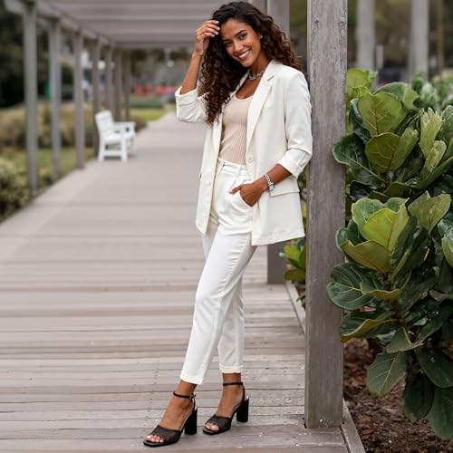 Image of Easyfox Open Toe Chunky Heel Sandals for Women Ankle Strap 3 Inch High Heels Dress Wedding Block Shoes