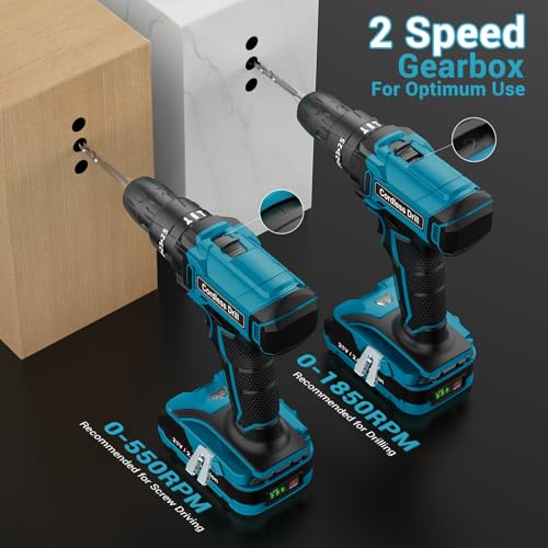 Cordless Drill Driver 21V, LEEIKOO Cordless Hammer Drill Set, 42N.m Battery Drill, 25+3 Torque Set, 2-Speed, LED Light, 2.0AH Battery, 24PCS Electric Drill Set for Home and Garden DIY Project - Image 6
