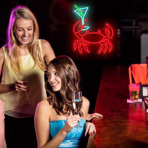 Image of Crab Cocktail Neon Sign USB Powered Drinking LED Signs for Bar Wall Decor Dimmable Funny Hairy Crab Neon Light for Seafood Market Coastal Beach Themed Restaurant Pub