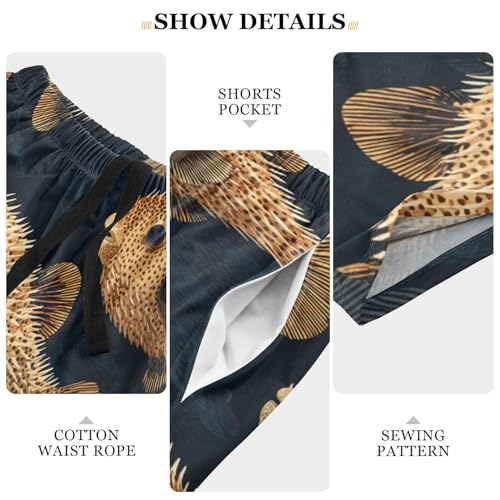 Men's Short Pajama Bottoms Puffer Fish Black Home Casual Sleep Pants3