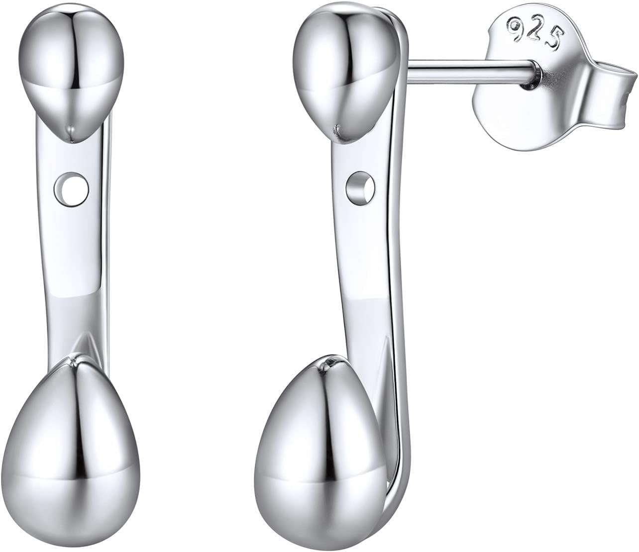 ChicSilver 925 Sterling Silver Ear Jacket Earrings Studs Simple Droplet Front Back Earrings for Women