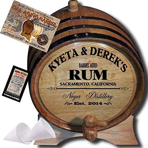 Personalized American Oak Rum Aging Barrel (060) - Custom Engraved Barrel From Skeeter's Reserve Outlaw Gear - MADE BY American Oak Barrel - (Natural Oak, Black Hoops, 2 Liter)