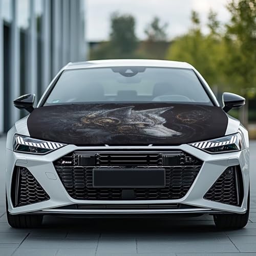 Image of Car Hood Cover Elastic Polyester Car Hood Protector Mechanical Wolf Print Car Hood Flag Waterproof Car Exterior Accessories for Most Sedans SUV Trucks Pickups