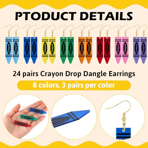 Nosiny 16 Pairs Halloween Crayon Earrings for Women Teachers Appreciation Gifts Crayon Jewelry Gifts for Teachers Gift Women Acrylic Drop and Dangle Earrings for Creative Jewelry2