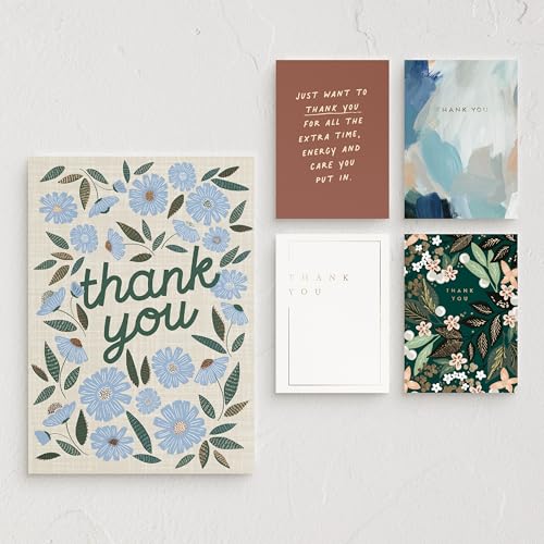 Minted Elegant Thank You Greeting Cards Pack, Set of 5, Thank You Notes Variety Pack, Folded Thank You Cards With Envelopes, Blank Inside for Personal Messages, Designed by Independent Artists