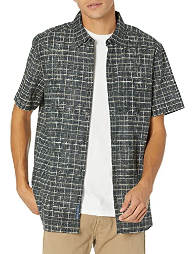 Chemise homme Perry Ellis à manches courtes et imprimé chèque en tissu slub confortable