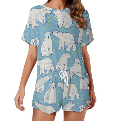 Pyjama femme ours polaire blanc ensemble vêtements de nuit manches courtes ete