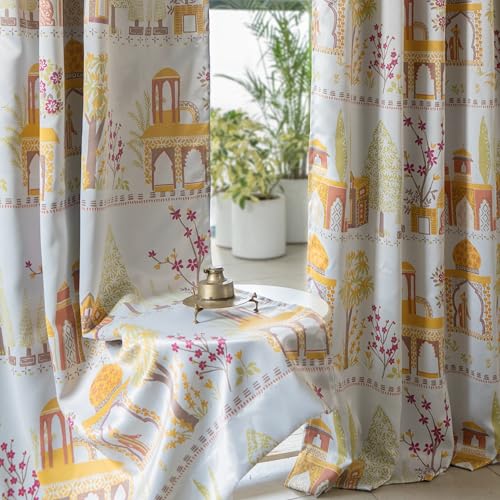 Image of Tranquebar Curtain Co. Semi Blackout Curtains 5 Feet for Window, 80% Blackout, Multicolor Mughal City Print, Semi Blackout Window Curtains, Heavy Polyester, BackTabs, Agra (152 cm) - 1 Piece