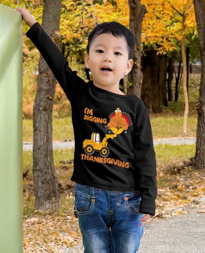Tstars Turkey on Tractor Construction I'm Digging Thanksgiving Boys Girls Long Sleeve Toddler Kids T-Shirt2