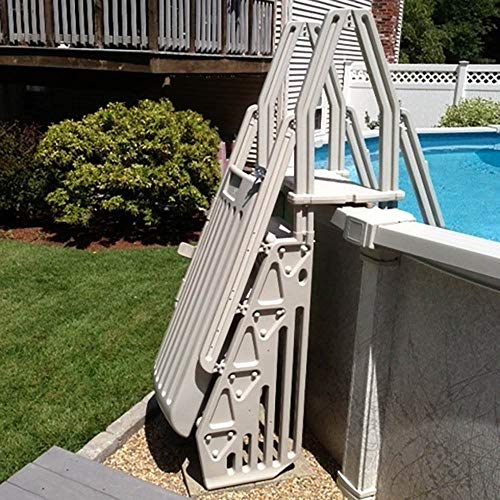 Vinyl Works Adjustable 24 Inch Gated Entry Step-in Swimming Pool Ladder for Above Ground Pool Stairs, Above Ground Pool Steps, Taupe