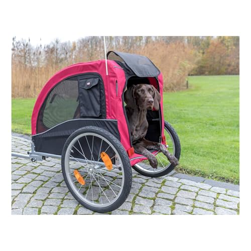 TRIXIE Hundeanhänger für das Fahrrad 58 × 52 × 79 cm bis zu 30 kg – faltbarer Hundefahrradanhänger mit Bremsen – mit Signalwimpel und Anhängerkupplung, 12816