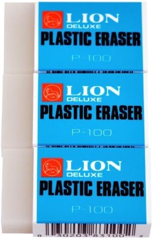 Lion Translucent White Plastic Erasers, 3 EA/Pack, 1 Pack (P-100P) Model: P-100P Office Supply Store