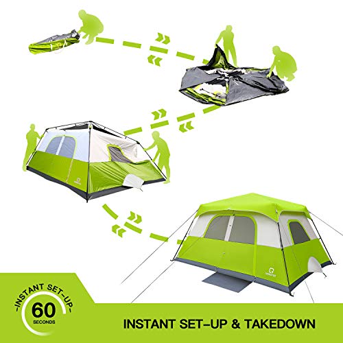 OT QOMOTOP Tents, 6 Person 60 Sec Set Up Camping Tent, Waterproof Pop Up Tent with Top Rainfly, Instant Cabin Tent, Advanced Venting Design, Green