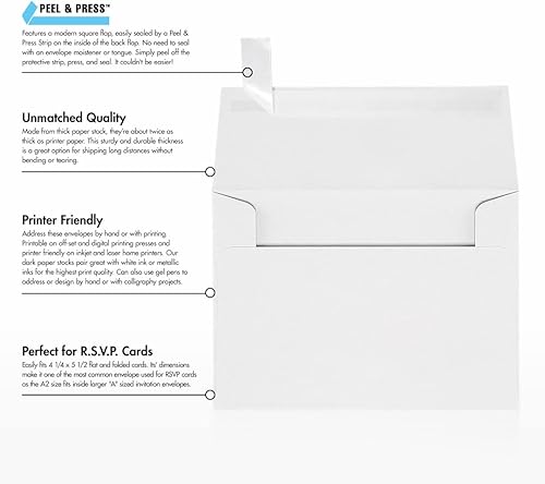 Miniatura 9 de LUXPaper Sobres de invitación A2  Pelar y presionar  4 38 pulgadas x 5 34 pulgadas  Blanco  80 libras Texto  50 unidades