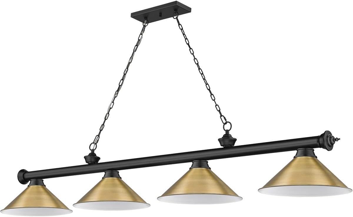Z-Lite 2306-4MB-RB15 Cordon Billiard Pendant, 4-Light 240 Total Watts, Matte Black & Rubbed Brass
