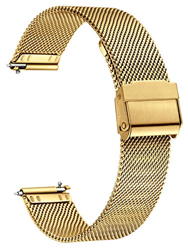 XIRUVE Bracelet Maille de Montre Acier Inoxydable Libération Rapide Homme Femme 12-24mm (16mm, Doré) Cover