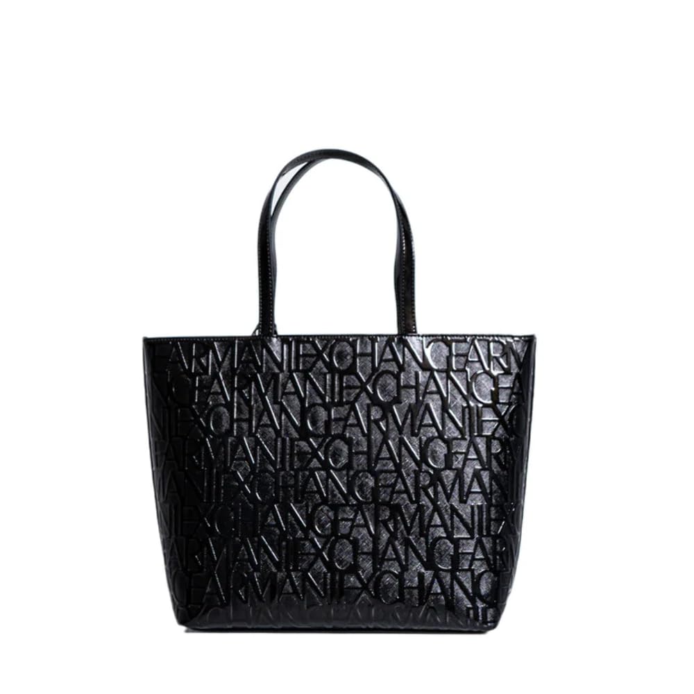 A|X ARMANI EXCHANGE womens Embossed Logo Zip Top Tote shoulder handbags, Black, O S US