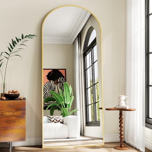 Image of Large Full Length Mirror, 30 inchx71 inch Arched Floor Mirror Full Length with Stand, Room Decor Big Full Body Mirror with HD Tempered Glass Aluminum Frame for Bedroom Living Room,Gold