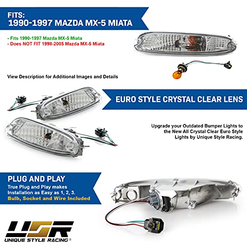 USR DEPO 90-97 MX-5 Signal Lights - JDM Crystal Style Front Bumper Turn Signal Lamps Set (Left + Right) Compatible with 1990-1997 Mazda MX5 Mk1 Miata (JDM Crystal Style All Clear Lens) - Image 4