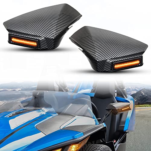 Ldetxy Side Rearview Mirror Guard Cover For Slingshot, Carbon Fiber Style Rear Side View Mirror Cover Trim Decoration W/Turn Signal Marker Ligh For 2015-2023 Polaris Slingshot Exterior Accessories #TOP24