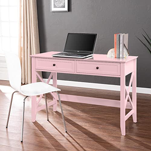 Writing-Computer-Desk-with-Drawers-Cute-Modern-Table-for-Bedrooms-Pink-Vanity-Table-Office-Desk-with-Drawers-Home-Computer-Desk-for-Girls-Living-Room-Entryway-Pink Writing Computer Desk with Drawers Cute Modern Table for Bedrooms Pink Vanity Table Office Desk with Drawers Home Computer Desk for Girls Living Room Entryway Pink