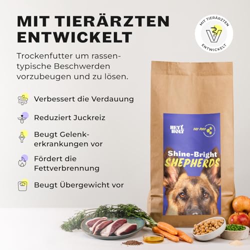 HEY HOLY Premium Trockenfutter für Schäferhunde 100% getreidefrei | 7kg Hundefutter für ausgewachsene Schäferhunde mit Ente | Hochverträglich aus natürlichen Zutaten