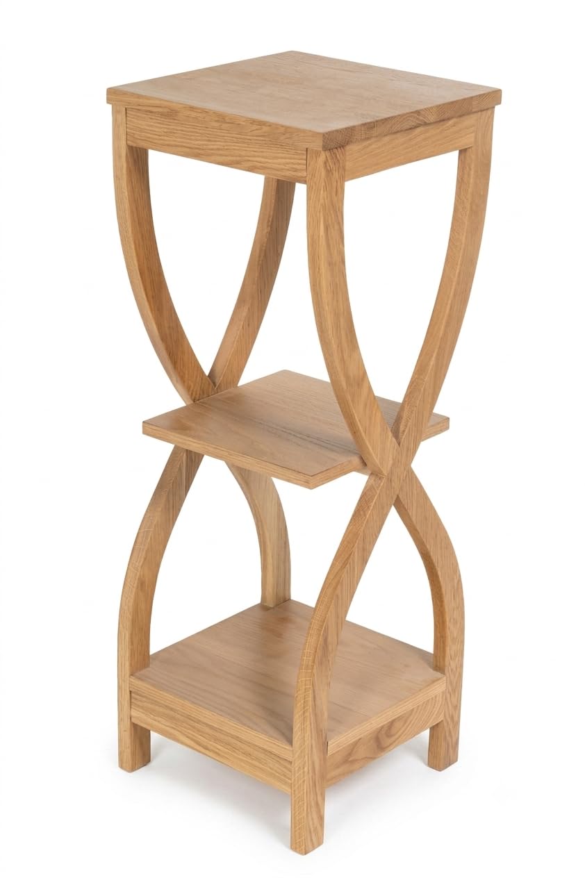 Delex Tall Side Table for Living Room 3 Tier Solid Oak Wood End Table with Curved Legs and Storage Shelfs for Sofa Couch and Bedroom Living Room Plant/Telephone (Oak X Legs, Large)