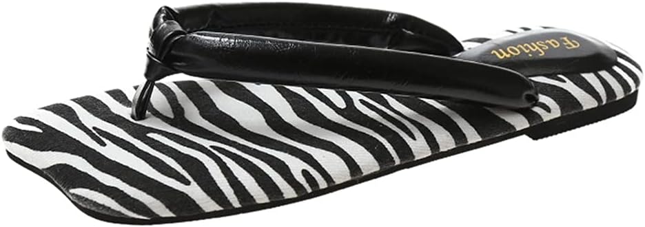 Roman Fashion Women's Slippers Summer Slip-on Zebra Print Beach Open Toe Breathable Flip-Flops Slippers Shoes (Color : Black Size : 38)