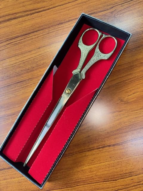 式典テープカット用 ハサミ 4本セット（お盆・クロス付き） 金色 高級