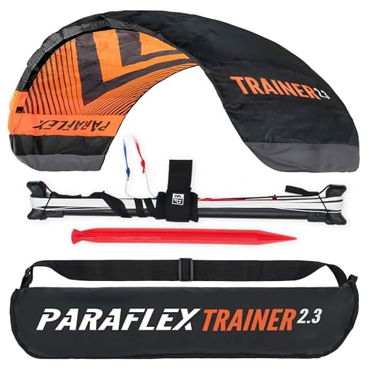 Wolkenstürmer® Paraflex Trainer 3-Leiner Lenkmatte 2.3 schwarz/orange - „Ready to Fly“ Kite Drachen inkl. Trainerbar - Trainer Kite - Windtrainer auch zum Mountainboard Fahren