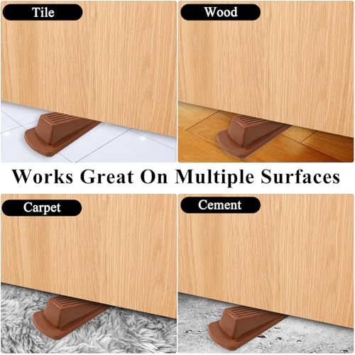 Image of 4 Pack Door Stoppers for Bottom of Door, Brown 4.8x2.2x1.3in Door Stops, Rubber Door Stopper Wedge, Sturdy Stackable Door Stops for Floor