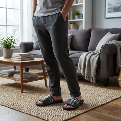 Image of Men's Comfort Open Toe Slippers, Upgraded 60D Memory Foam Bedroom Slip on