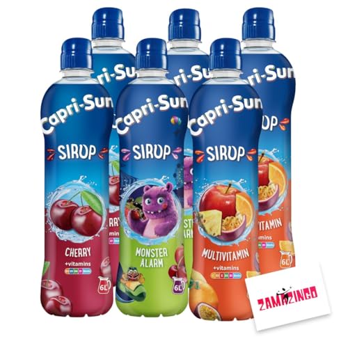 Capri Sun Sirup | VEGAN | Multi Vitamin/Kirsche/Monster Alarm 600ml (6er Pack) | für die ganze Familie im Sommer Kinderpartys und Erfrischungen + Zama4Zingo karte
