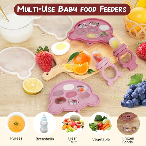 WAJIAYON Baby Breastmilk Popsicle Molds & Baby Fruit Feeder (4 Pack), Baby Food Freezer Tray Storage Containers, Silicone Teething Pacifier Feeder and Teether for Babies,Baby Feeder（Pink） - Thumbnail 7