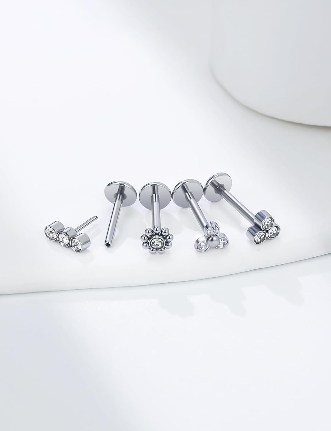 14K Gold Filled 20G 18G 16G Threadless Flat Back Earrings Studs Surgical Stainless Steel CZ Push In Nose Rings Studs Tragus Helix Conch Cartilage Earrings Hoops Piercing Jewelry For Women Men - Image 5