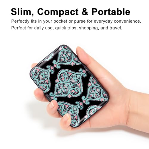 Image of Credit Card Holder, Metal Card Wallet RFID Blocking Mini Slim Aluminum Business Hard Card Case for Women Men (Damask Paisley)