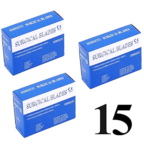 AAProTools Pack of 300 Disposable Blades 15, Size 15 Scalpel Blades for Knife Scalpel, High Carbon Steel Dermablade Blades. Individually Wrapped 15 Blade, Sterile
